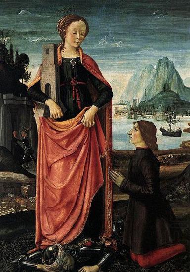 Domenico Ghirlandaio St Barbara Crushing her Infidel Father, with a Kneeling Donor china oil painting image